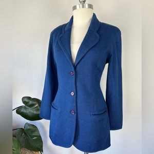 Vintage 90’s Express Tricot Heather Blue Navy Wool Blend Blazer Jacket